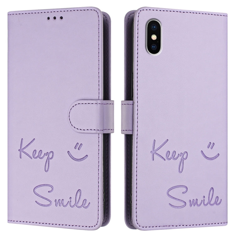 For iPhone X / XS Smile Embossing RFID Leather Phone Case
