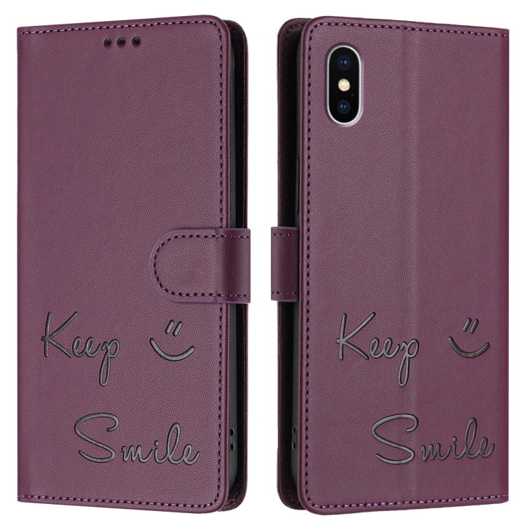 For iPhone X / XS Smile Embossing RFID Leather Phone Case