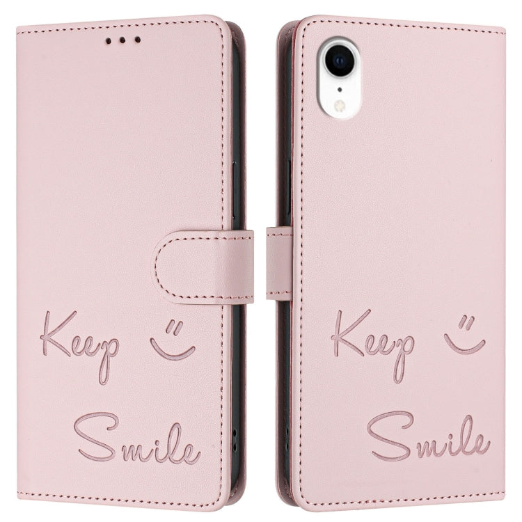 For iPhone XR Smile Embossing RFID Leather Phone Case