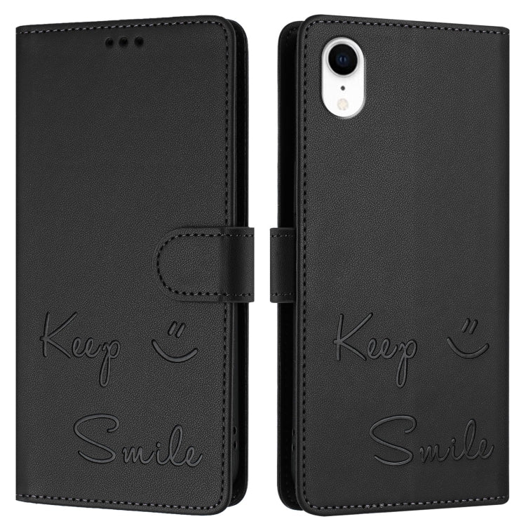 For iPhone XR Smile Embossing RFID Leather Phone Case