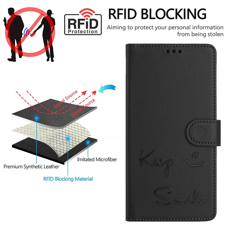 For iPhone XR Smile Embossing RFID Leather Phone Case