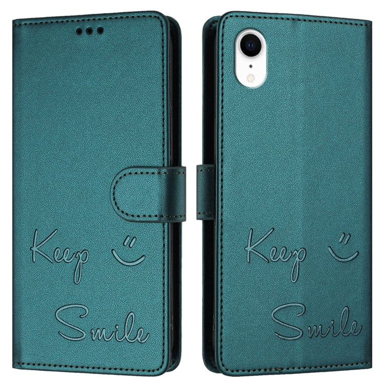 For iPhone XR Smile Embossing RFID Leather Phone Case