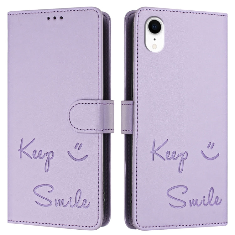 For iPhone XR Smile Embossing RFID Leather Phone Case