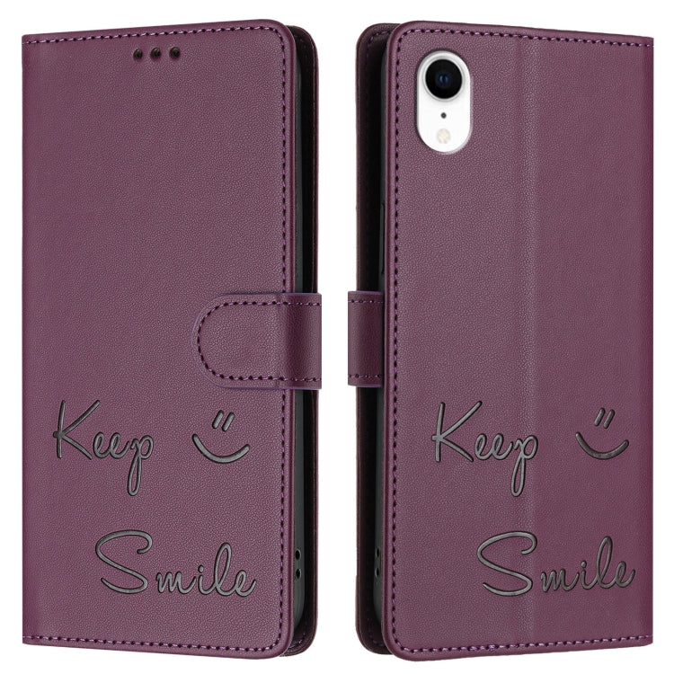 For iPhone XR Smile Embossing RFID Leather Phone Case