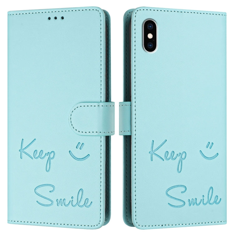 For iPhone XS Max Smile Embossing RFID Leather Phone Case