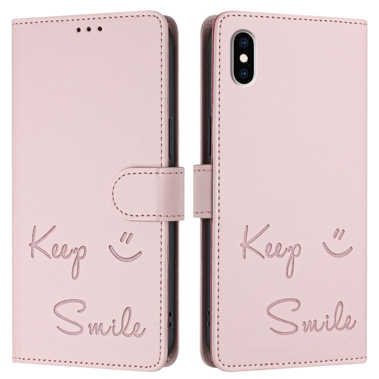 For iPhone XS Max Smile Embossing RFID Leather Phone Case