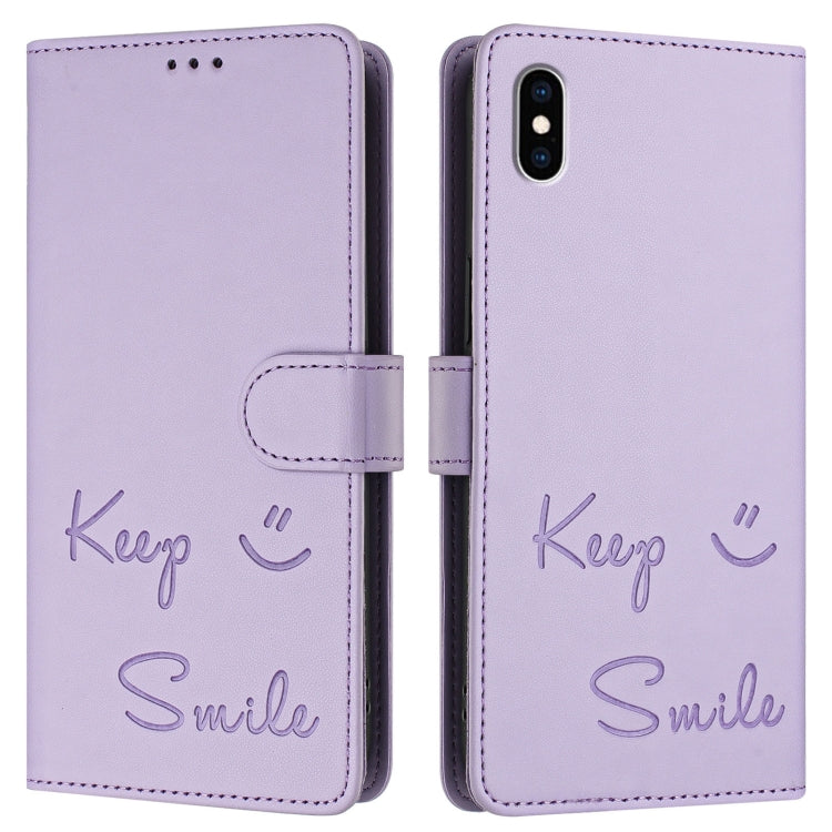 For iPhone XS Max Smile Embossing RFID Leather Phone Case