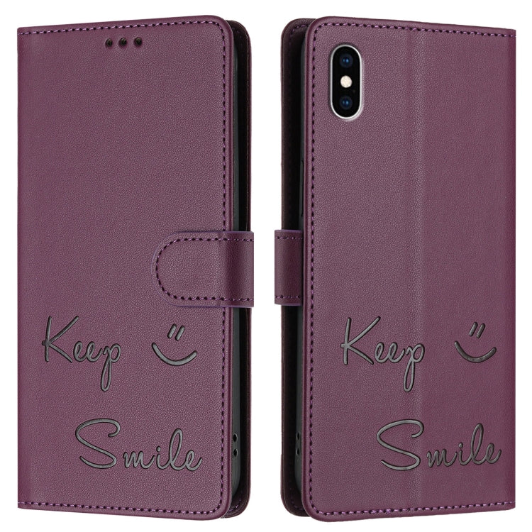 For iPhone XS Max Smile Embossing RFID Leather Phone Case