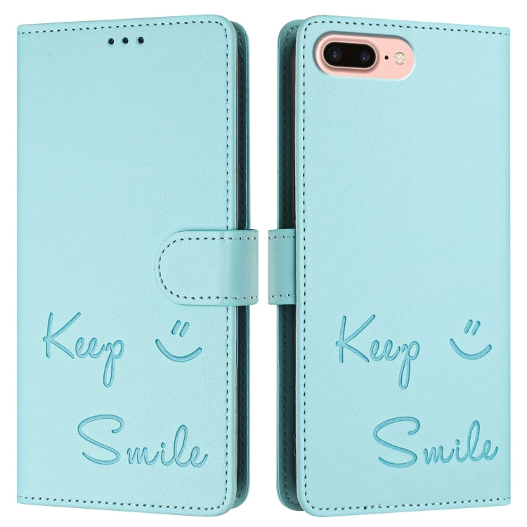 For iPhone 8 Plus / 7 Plus Smile Embossing RFID Leather Phone Case