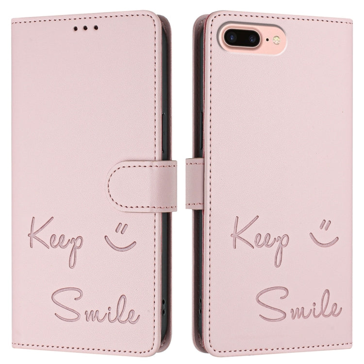 For iPhone 8 Plus / 7 Plus Smile Embossing RFID Leather Phone Case