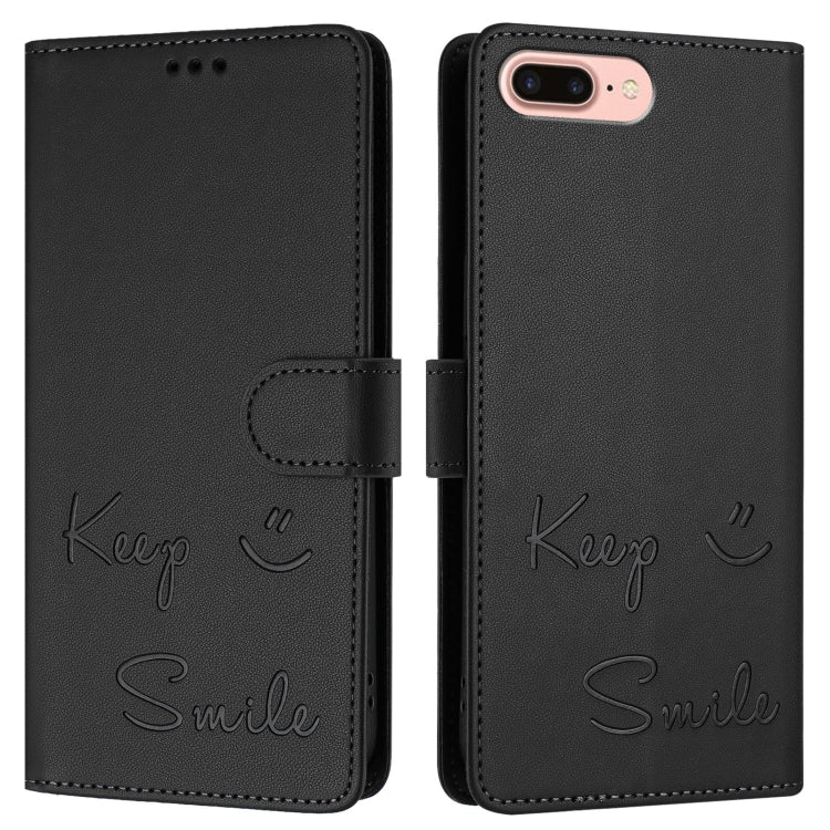 For iPhone 8 Plus / 7 Plus Smile Embossing RFID Leather Phone Case