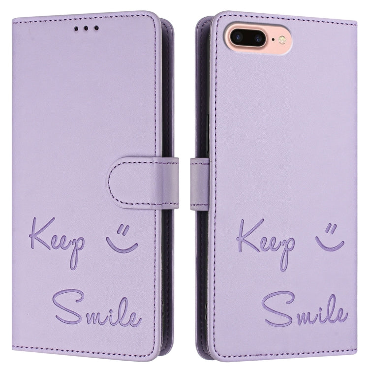 For iPhone 8 Plus / 7 Plus Smile Embossing RFID Leather Phone Case