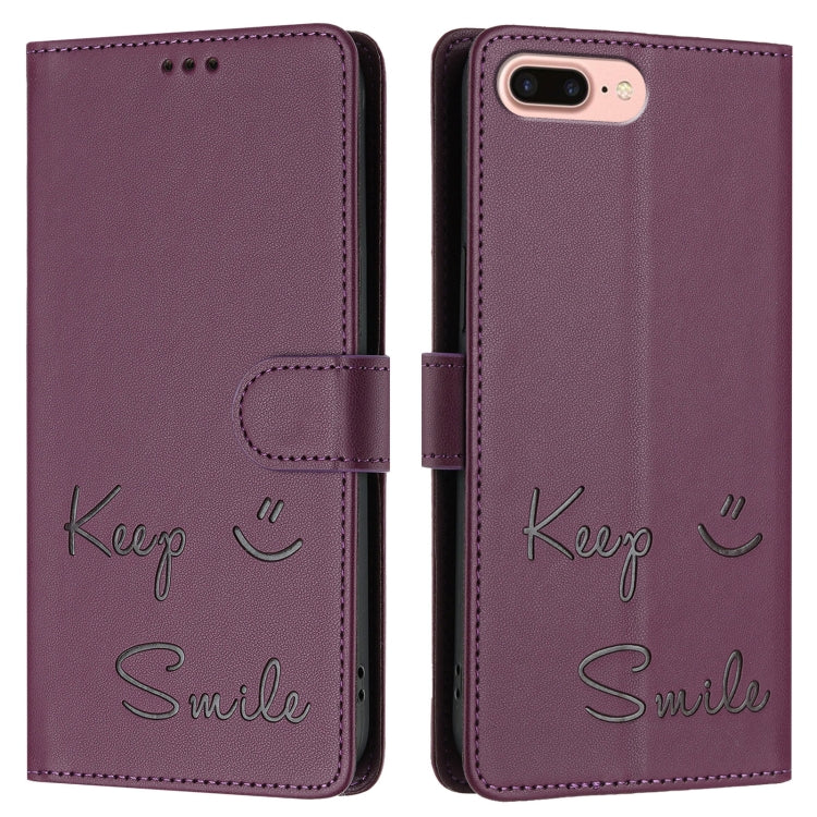For iPhone 8 Plus / 7 Plus Smile Embossing RFID Leather Phone Case