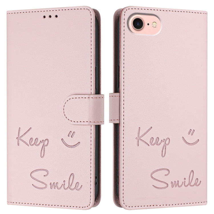 For iPhone SE 2024 Smile Embossing RFID Leather Phone Case