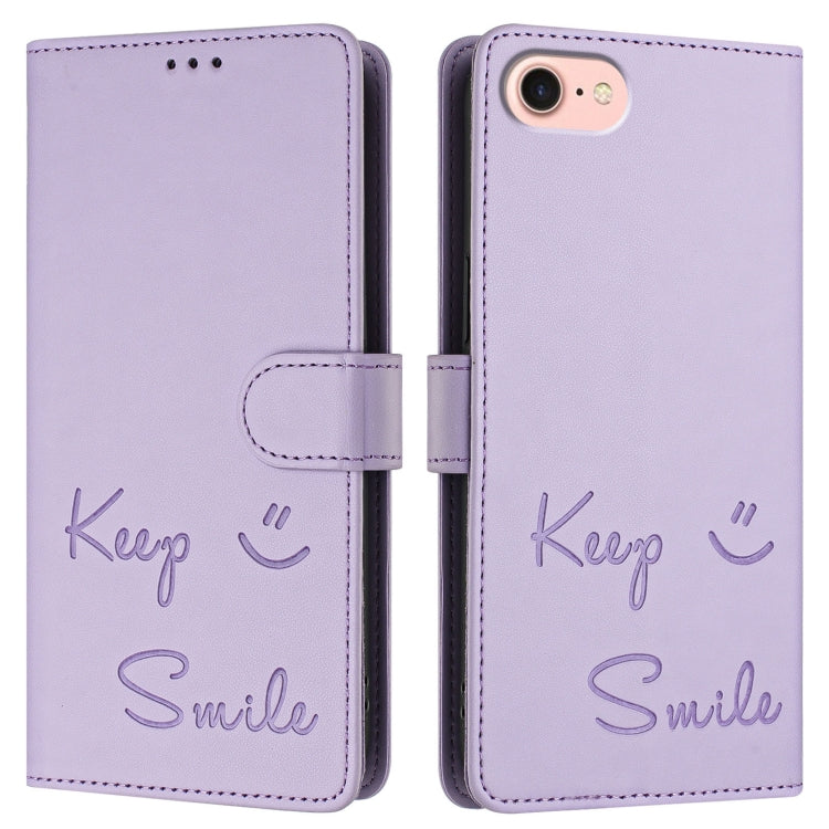 For iPhone SE 2024 Smile Embossing RFID Leather Phone Case