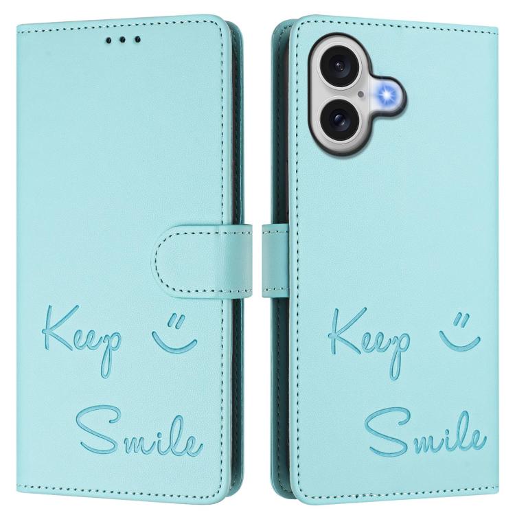 For iPhone 17 Smile Embossing RFID Leather Phone Case