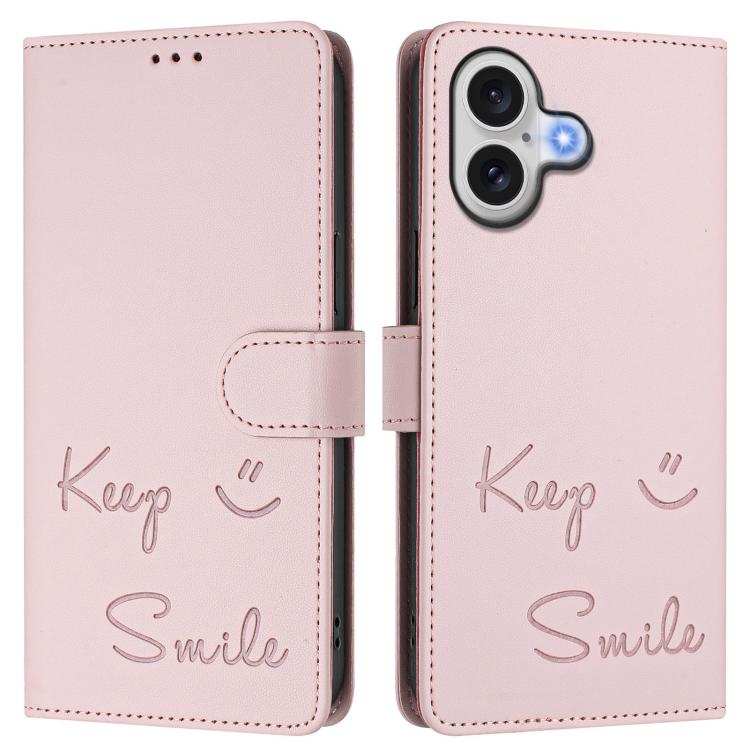 For iPhone 17 Smile Embossing RFID Leather Phone Case