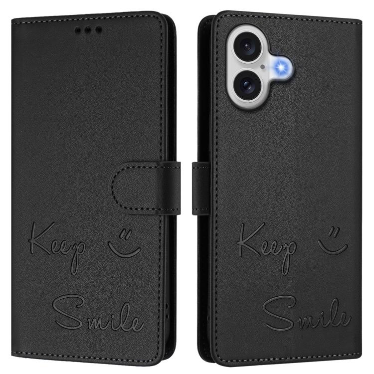 For iPhone 17 Smile Embossing RFID Leather Phone Case