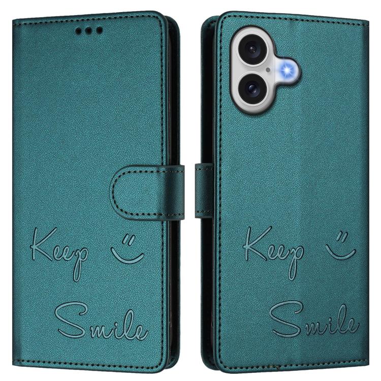 For iPhone 17 Smile Embossing RFID Leather Phone Case