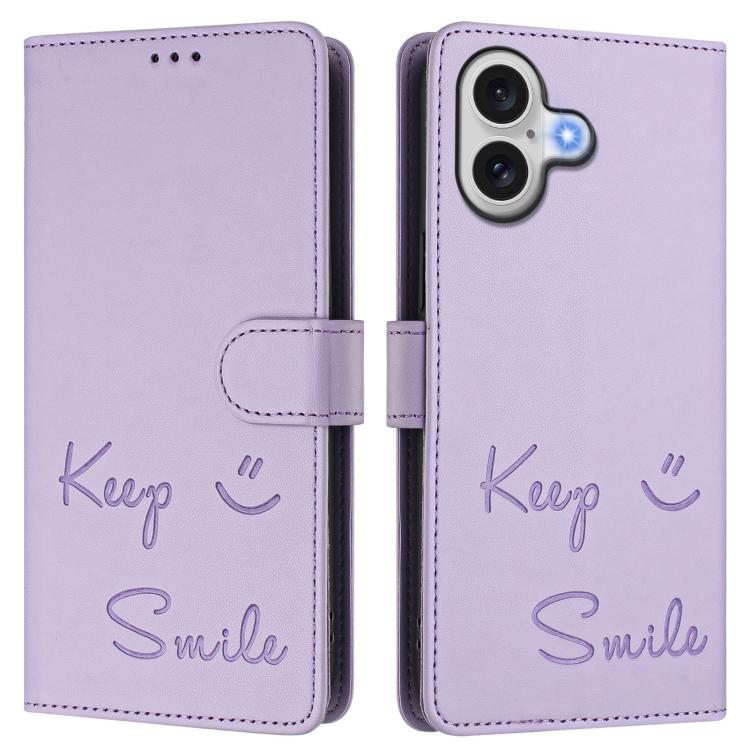 For iPhone 17 Smile Embossing RFID Leather Phone Case