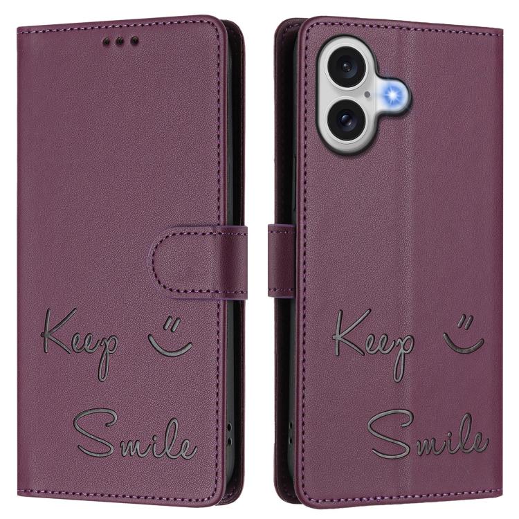 For iPhone 17 Smile Embossing RFID Leather Phone Case