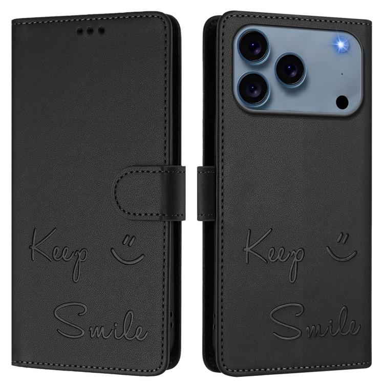 For iPhone 17 Pro Smile Embossing RFID Leather Phone Case