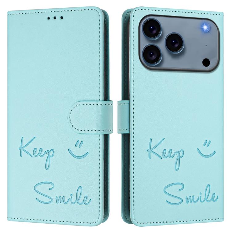 For iPhone 17 Pro Max Smile Embossing RFID Leather Phone Case