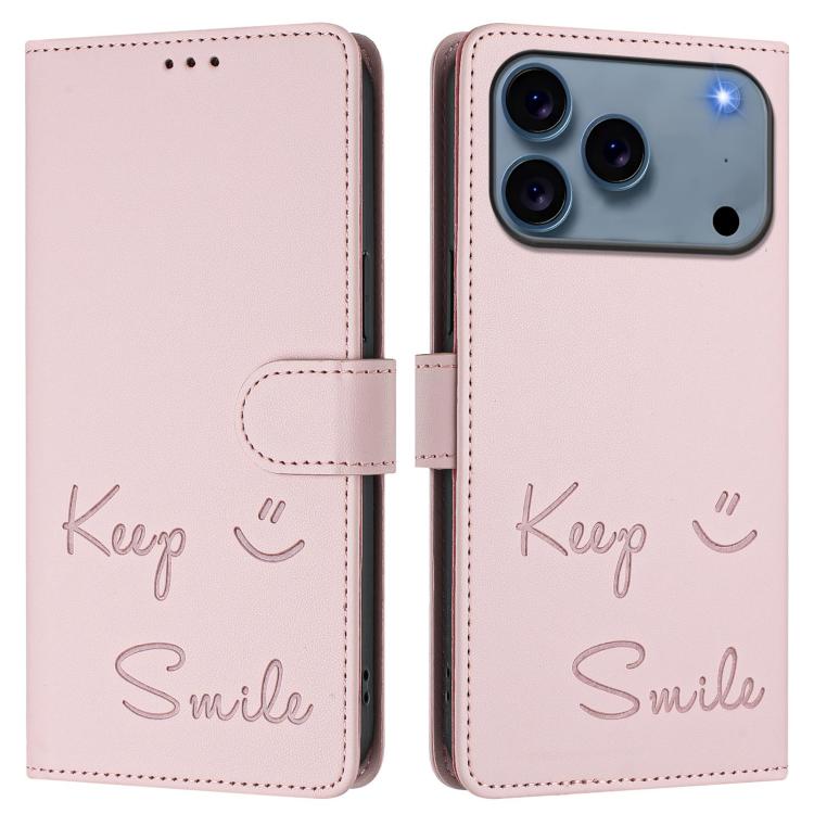 For iPhone 17 Pro Max Smile Embossing RFID Leather Phone Case