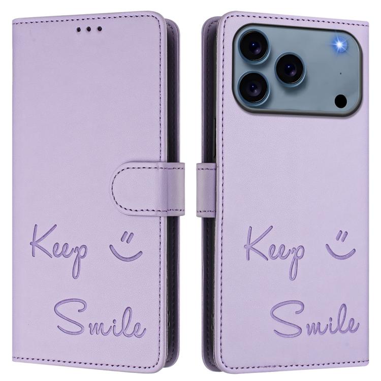 For iPhone 17 Pro Max Smile Embossing RFID Leather Phone Case