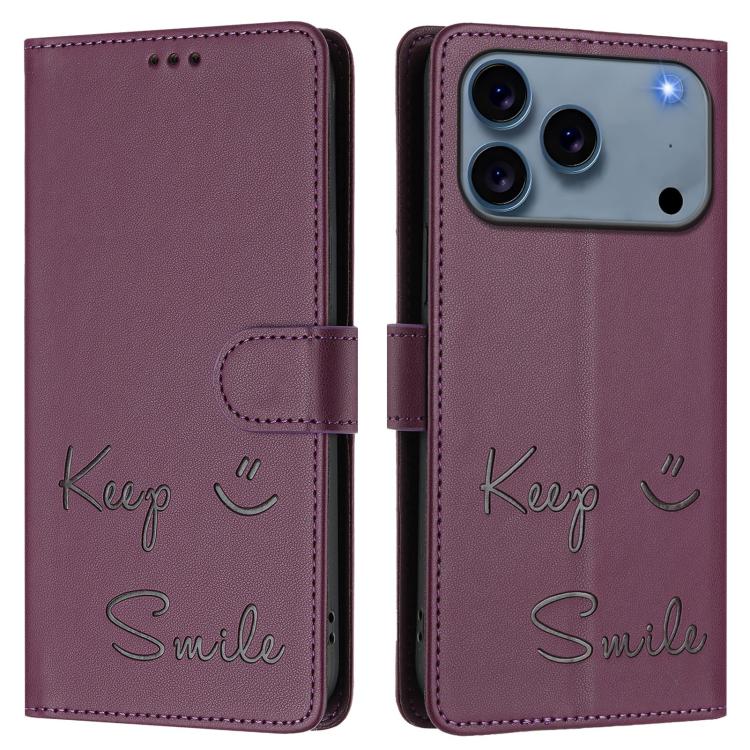 For iPhone 17 Pro Max Smile Embossing RFID Leather Phone Case