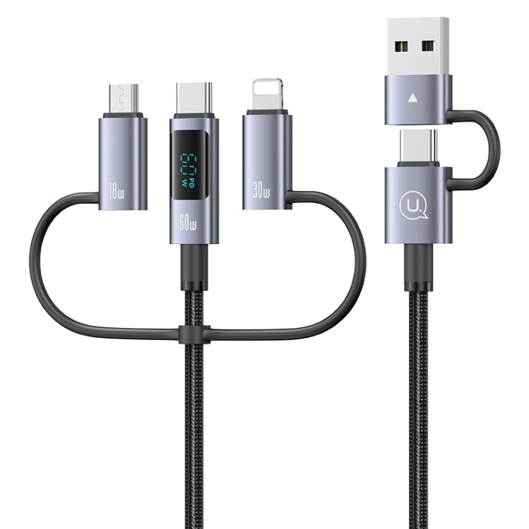USAMS 60W 6 in 1 Digital Display Fast Charging Cable, Length:1.2m - Titanium Gray