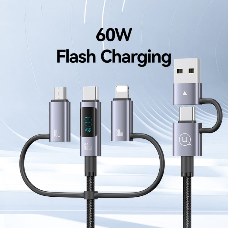 USAMS 60W 6 in 1 Digital Display Fast Charging Cable, Length:1.2m - Titanium Gray