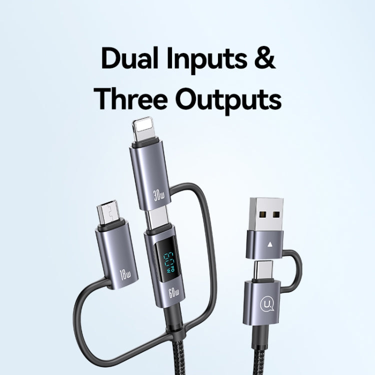 USAMS 60W 6 in 1 Digital Display Fast Charging Cable, Length:1.2m - Titanium Gray