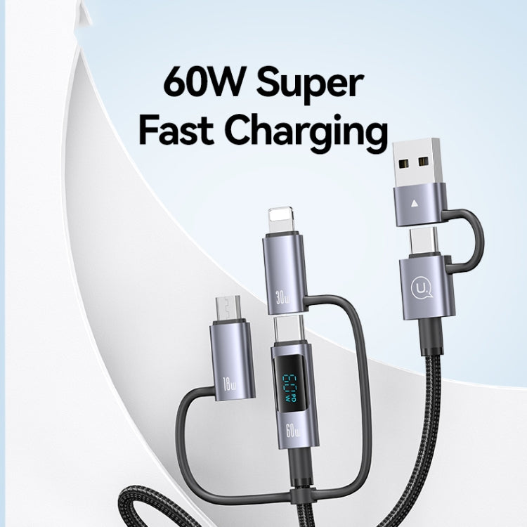 USAMS 60W 6 in 1 Digital Display Fast Charging Cable, Length:1.2m - Titanium Gray
