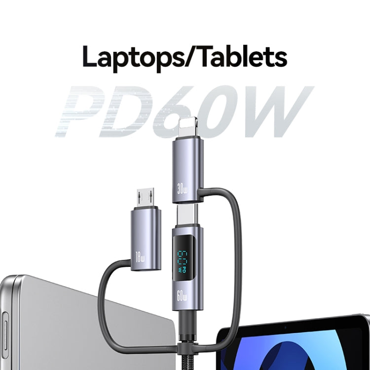 USAMS 60W 6 in 1 Digital Display Fast Charging Cable, Length:2m - Titanium Gray