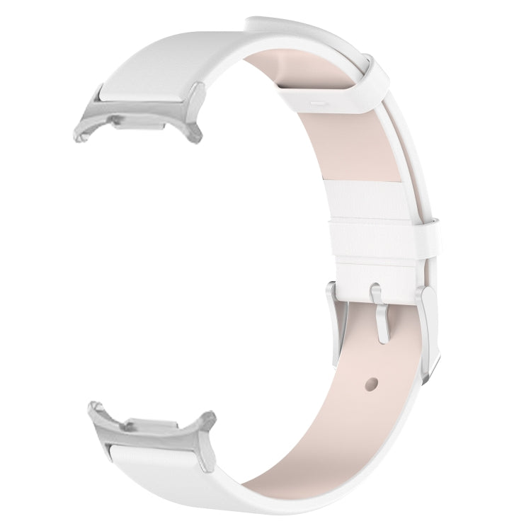 For Samsung Galaxy Watch Ultra 47mm / Ultra 2025 Stainless Steel Silver Buckle Leather Watch Band