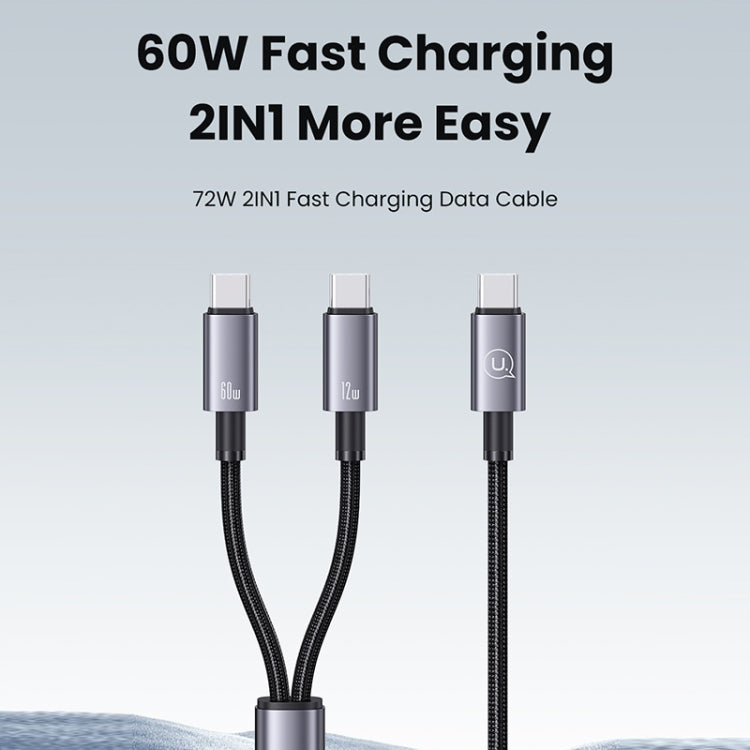 USAMS SJ740 1.2m 72W 2 in 1 Type-C Fast Charging Cable - Titanium Gray