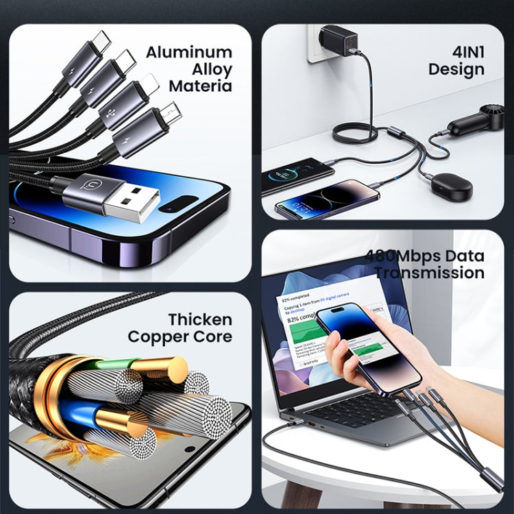 USAMS SJ739 1.2m 4 in 1 Type-C Fast Charging Cable - Titanium Gray