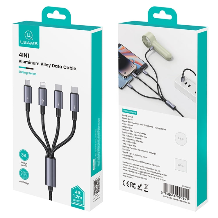 USAMS SJ739 1.2m 4 in 1 Type-C Fast Charging Cable - Titanium Gray