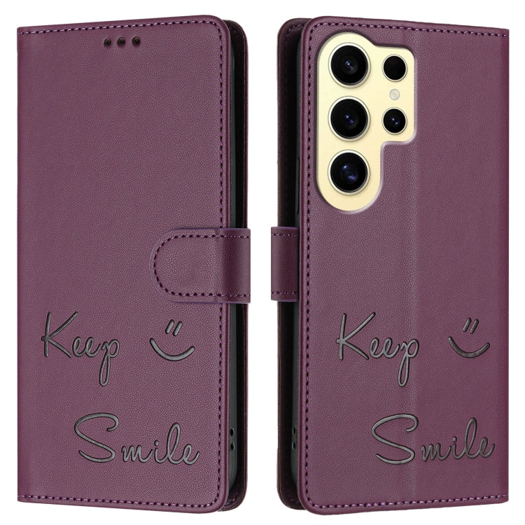 For Samsung Galaxy S24 Ultra 5G Smile Embossing RFID Leather Phone Case