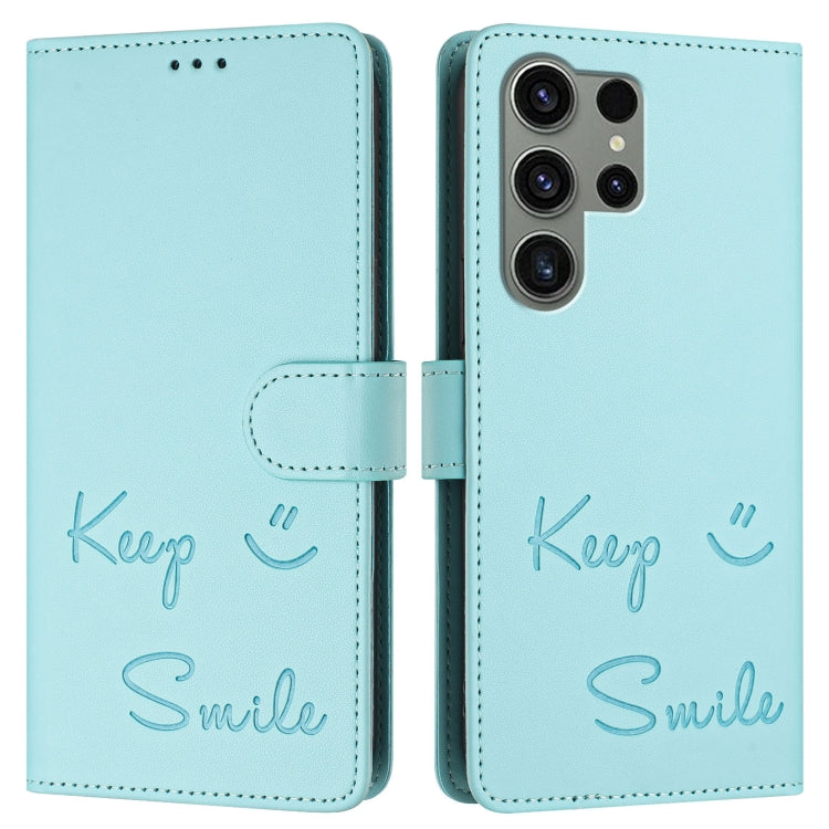 For Samsung Galaxy S23 Ultra 5G Smile Embossing RFID Leather Phone Case