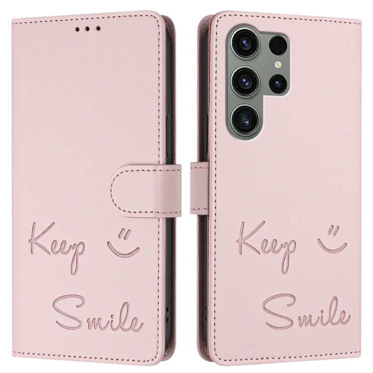 For Samsung Galaxy S23 Ultra 5G Smile Embossing RFID Leather Phone Case