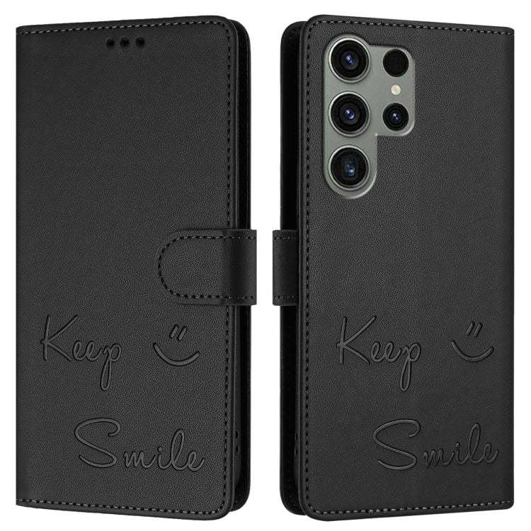 For Samsung Galaxy S23 Ultra 5G Smile Embossing RFID Leather Phone Case