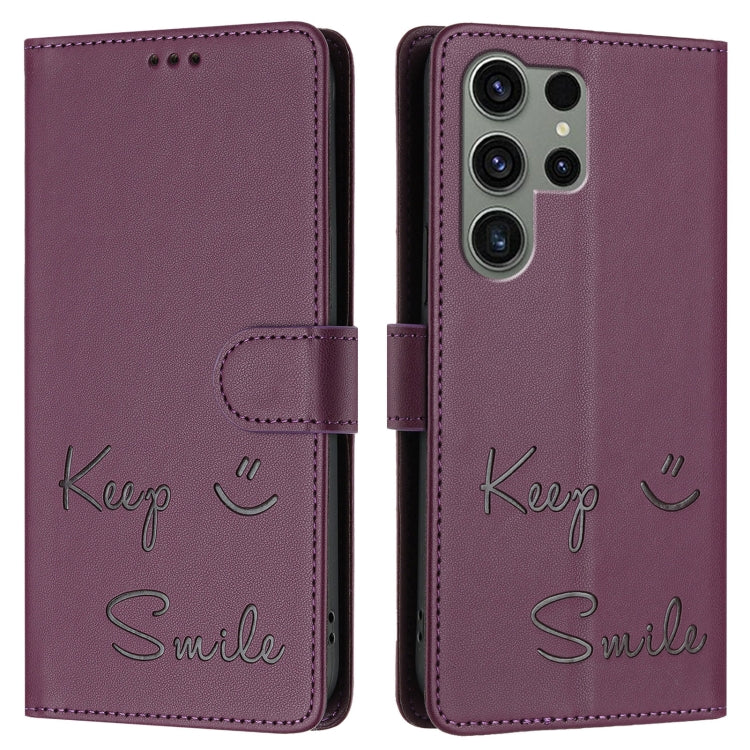 For Samsung Galaxy S23 Ultra 5G Smile Embossing RFID Leather Phone Case