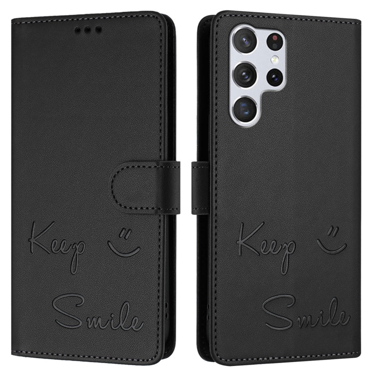 For Samsung Galaxy S22 Ultra 5G Smile Embossing RFID Leather Phone Case