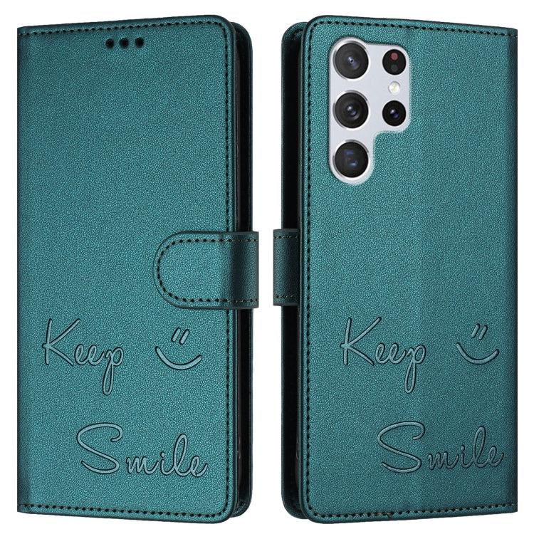 For Samsung Galaxy S22 Ultra 5G Smile Embossing RFID Leather Phone Case