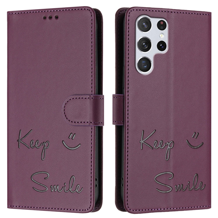 For Samsung Galaxy S22 Ultra 5G Smile Embossing RFID Leather Phone Case