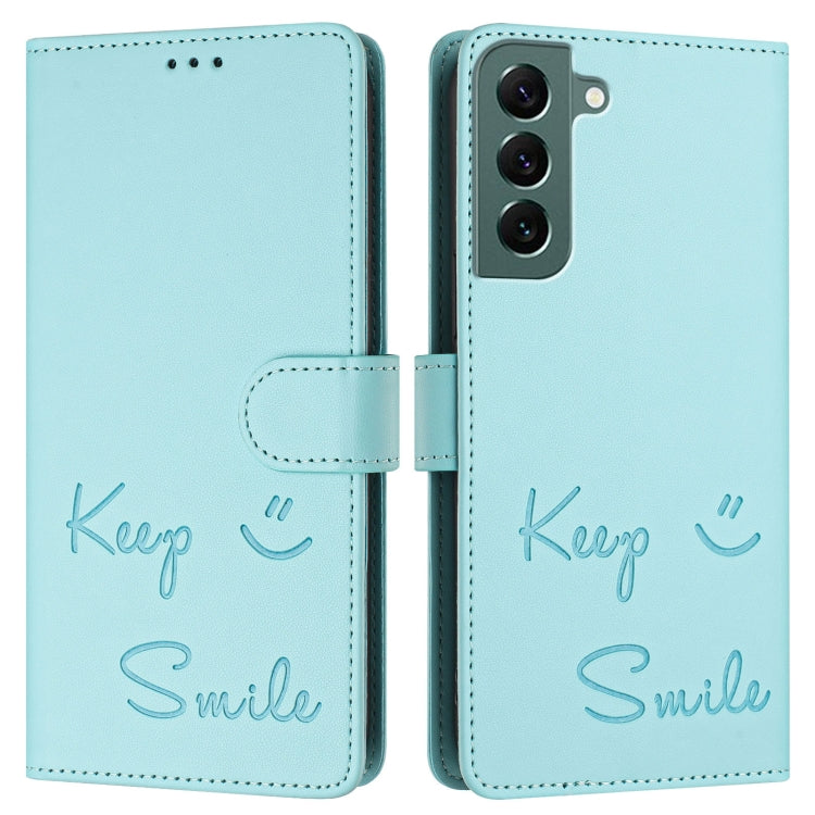 For Samsung Galaxy S22+ 5G Smile Embossing RFID Leather Phone Case