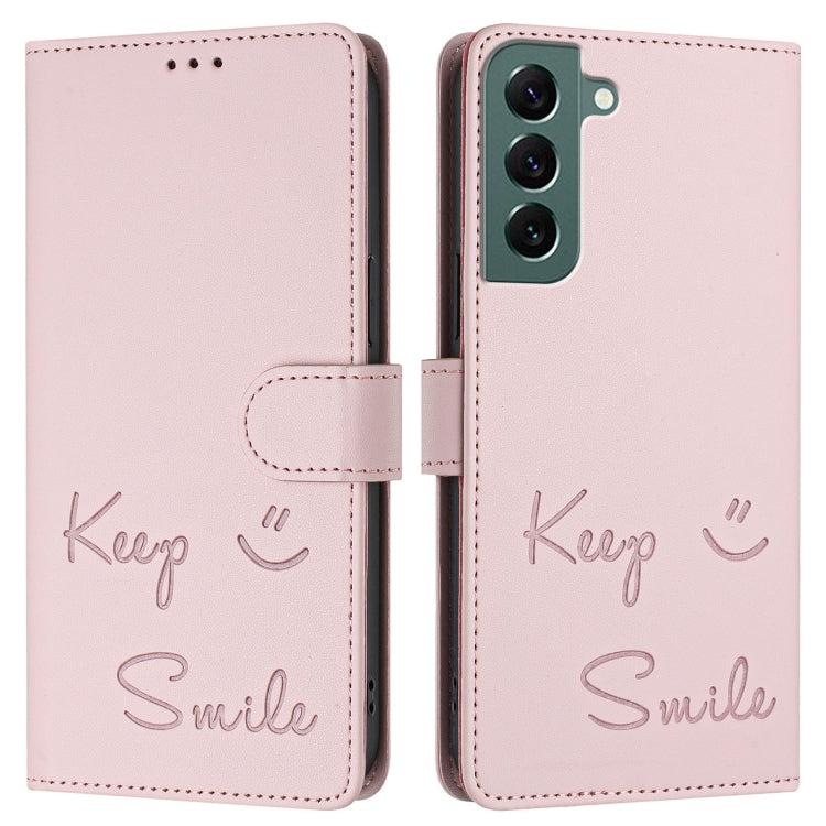 For Samsung Galaxy S22+ 5G Smile Embossing RFID Leather Phone Case
