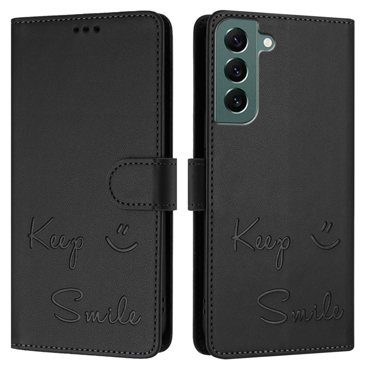 For Samsung Galaxy S22+ 5G Smile Embossing RFID Leather Phone Case